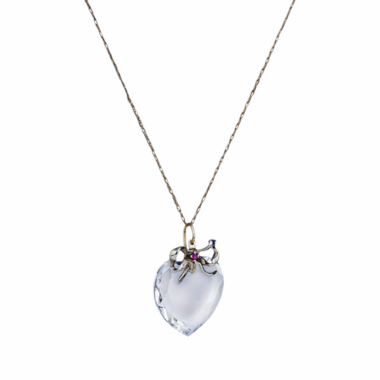 Bijoux Vintage - Sautoir or rose avec pendentif coeur en cristal de roche