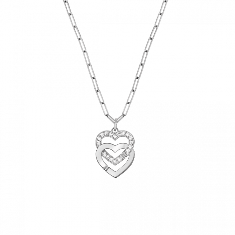 Dinh Van - Pendant on Double Hearts Chain R15 – white gold and diamonds