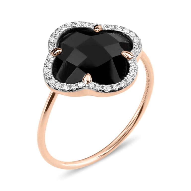 Morganne Bello - Bague Victoria diamants onyx avec diamants – or rose