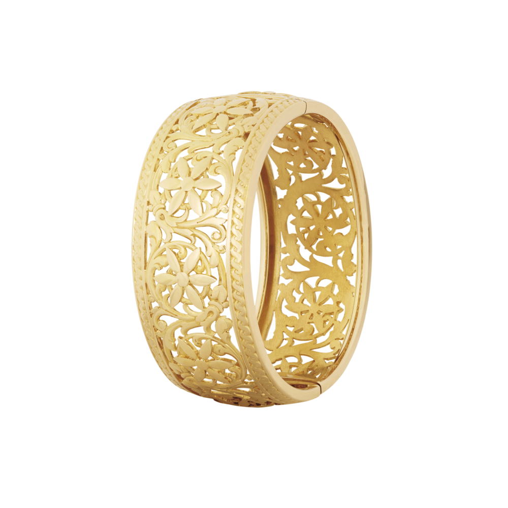 Bracelet manchette Vintage en or jaune avec motif floral