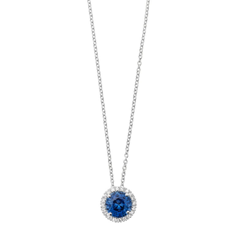Lionel Meylan Créations - White gold necklace with sapphire and diamond pendant
