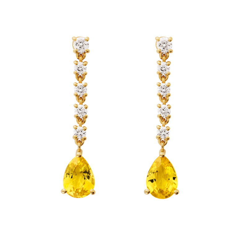 Lionel Meylan Créations - Boucles d’oreilles en or jaune avec saphirs jaune et diamants
