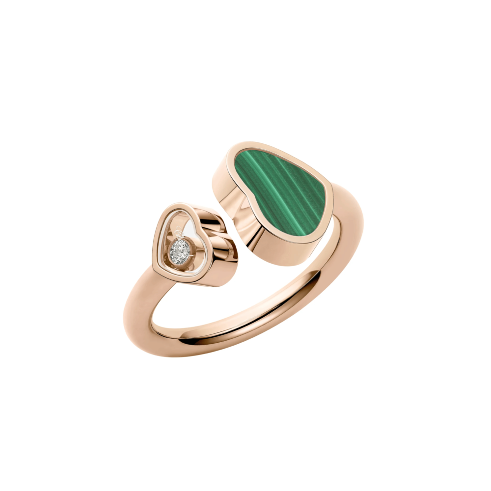 Happy Hearts Ring in Rose Gold with Malachite