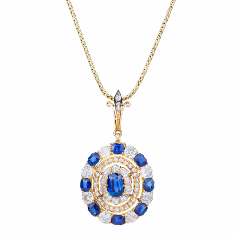 Vintage Jewelry - Yellow gold diamond and sapphire pendant brooch