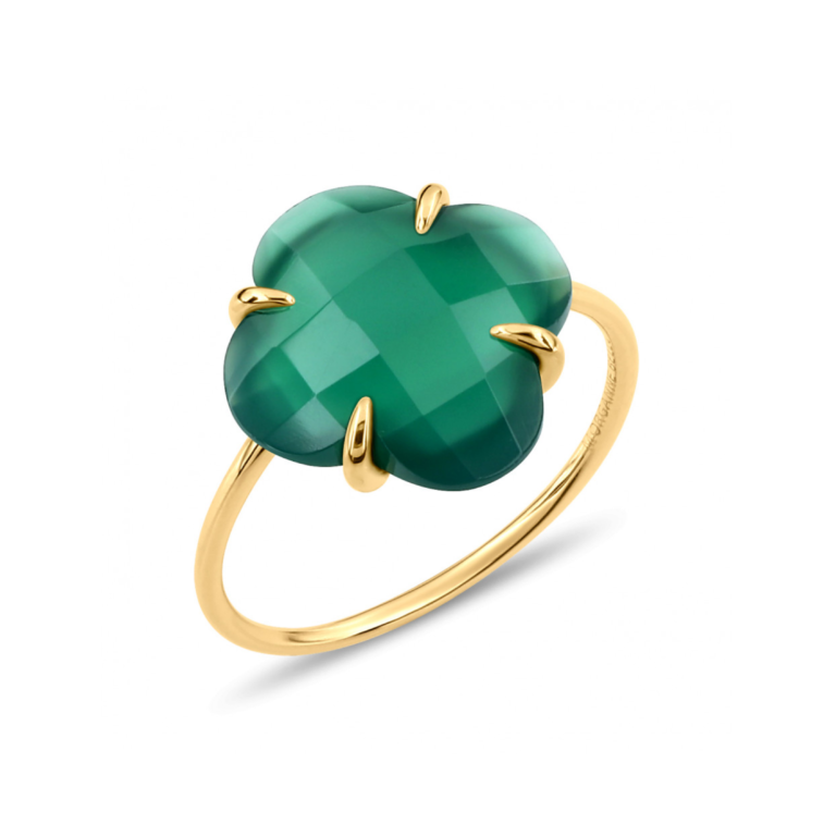 Morganne Bello - Victoria” ring set with a green agate trefoil