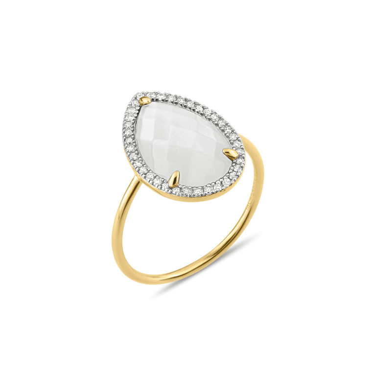 Morganne Bello - Alma ring in yellow gold with white mother-of-pearl and diamonds