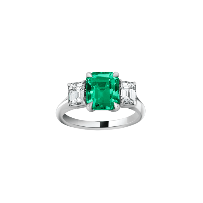 Lionel Meylan Créations - White gold ring with emerald and diamonds