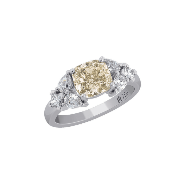 Lionel Meylan Créations - Ring in white gold set with a cushion-cut diamond