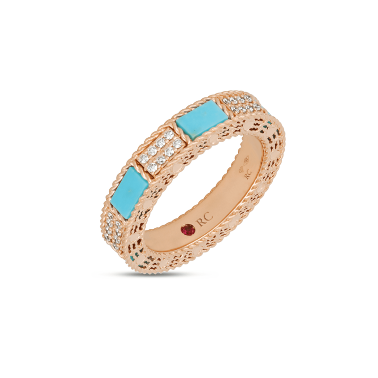 Roberto Coin - Bague en or rose, diamants et turquoise