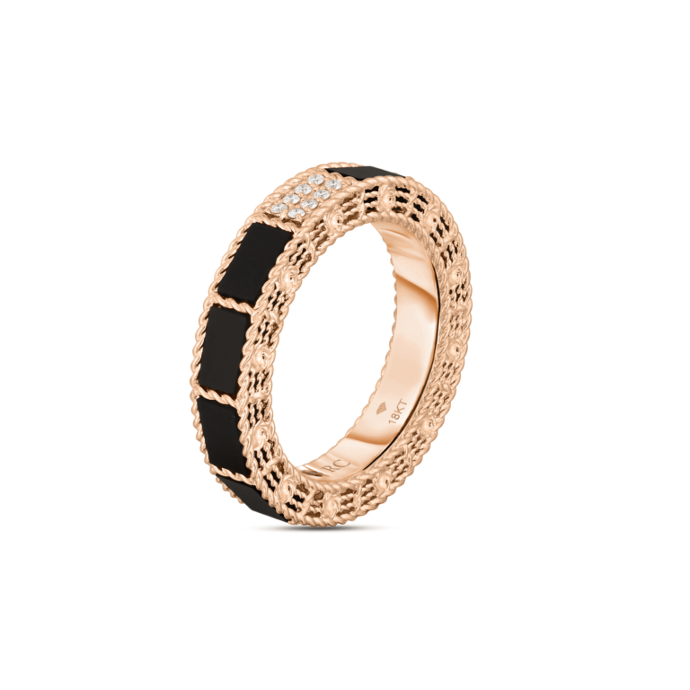 Roberto Coin - Pink gold ring with diamonds and black jade