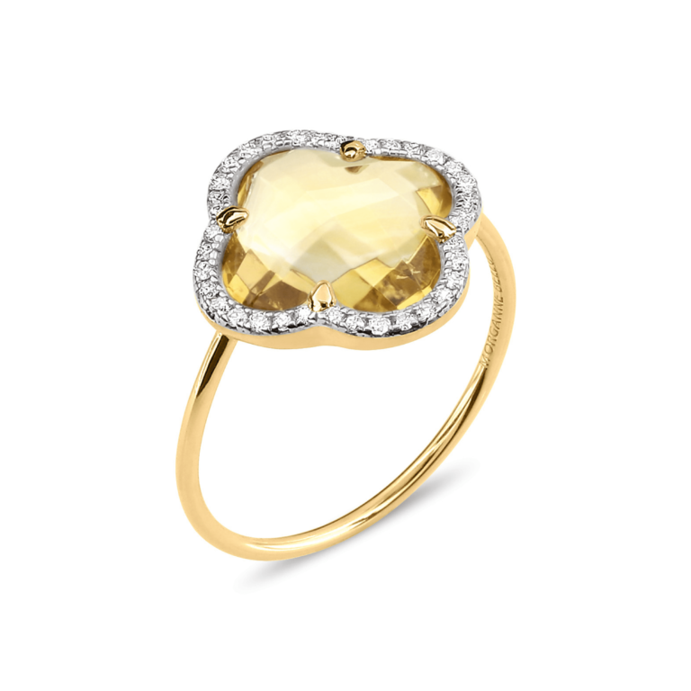 Morganne Bello - Bague Victoria en or jaune avec un diamant citrine et des diamants blancs