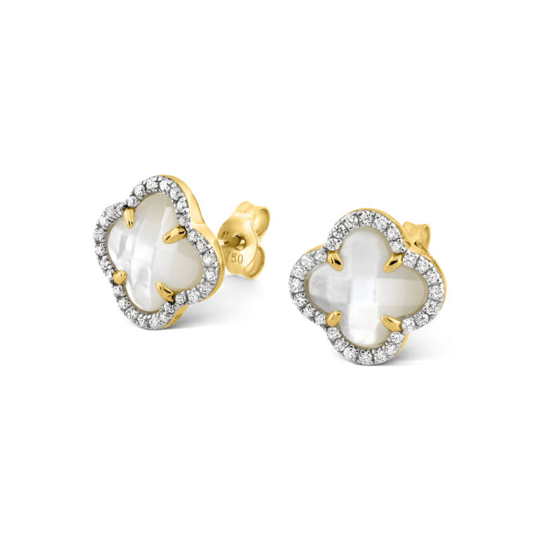 Morganne Bello - Victoria earrings in yellow gold with white mother-of-pearl and white diamonds