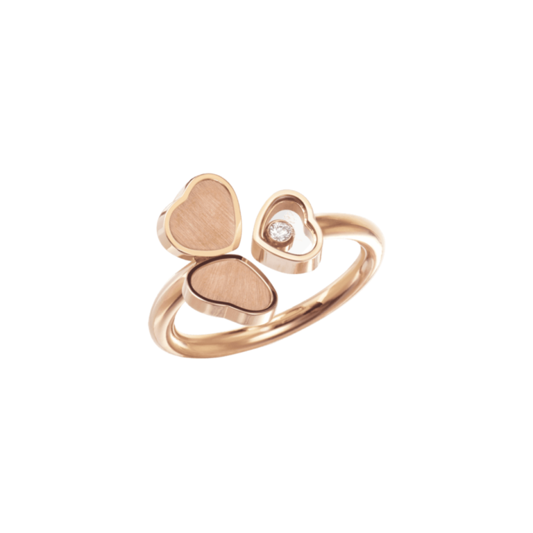 Chopard - Happy Hearts – Bague en or rose avec trois motifs cœurs et diamant mobile