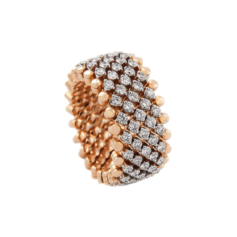 Serafino Consoli - 7-row ring in pink gold set with diamonds