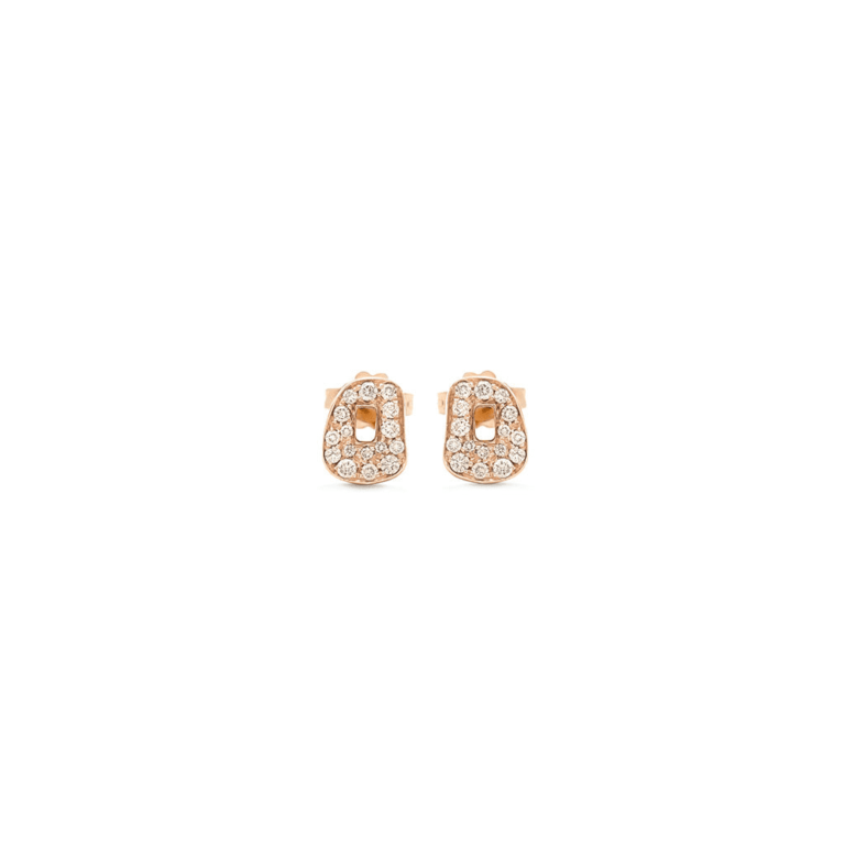 Mattioli - Pink gold puzzle stud earrings set with white diamonds