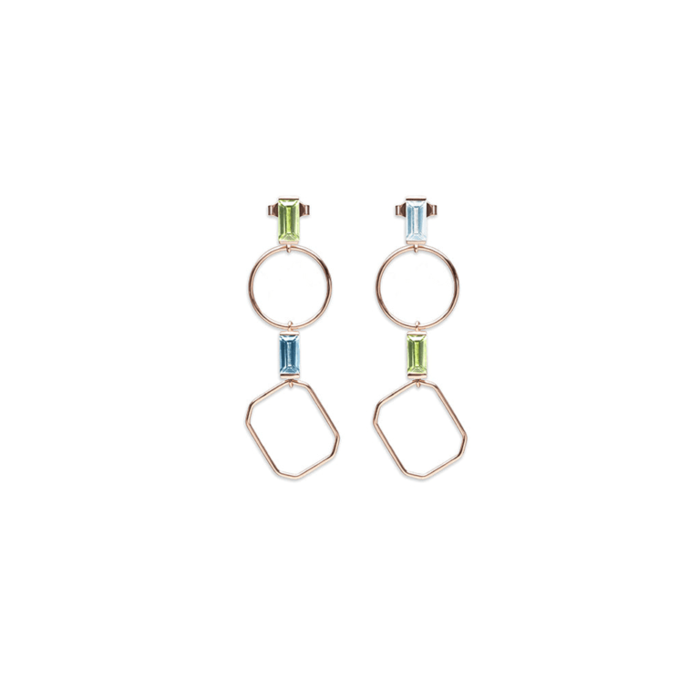 Mattioli - Pink gold earrings set with peridots and blue topaz
