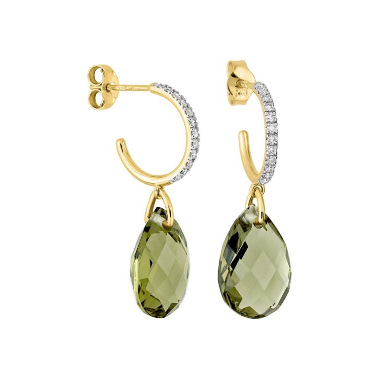 Morganne Bello - Boucles d’oreilles Alma en or jaune avec des quartz olives et diamants