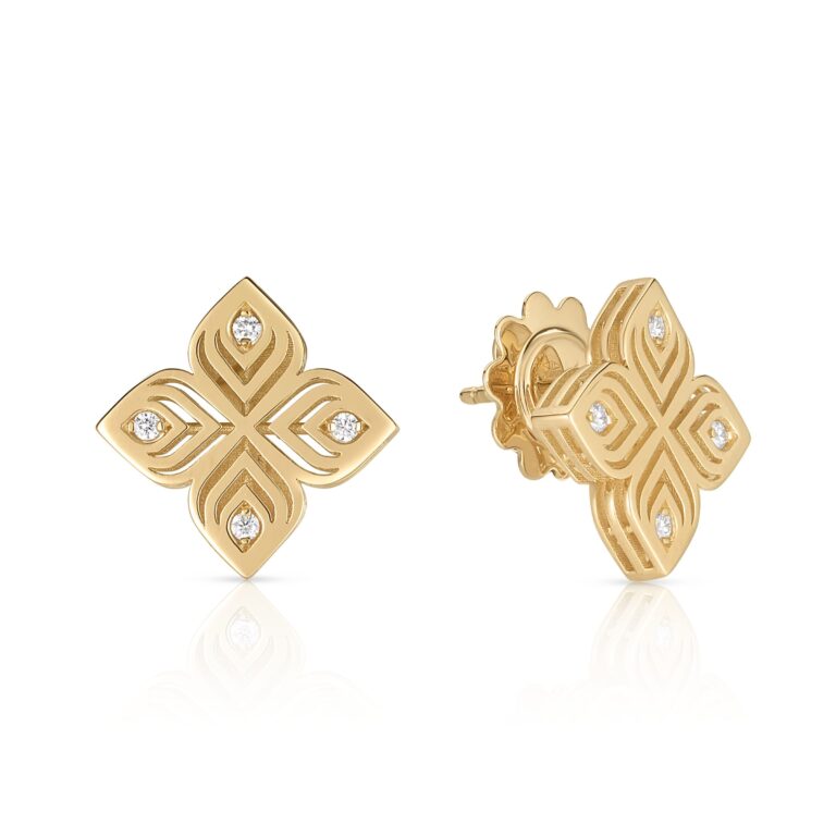 Roberto Coin - Arabesque Flower – Earrings in yellow gold and diamonds