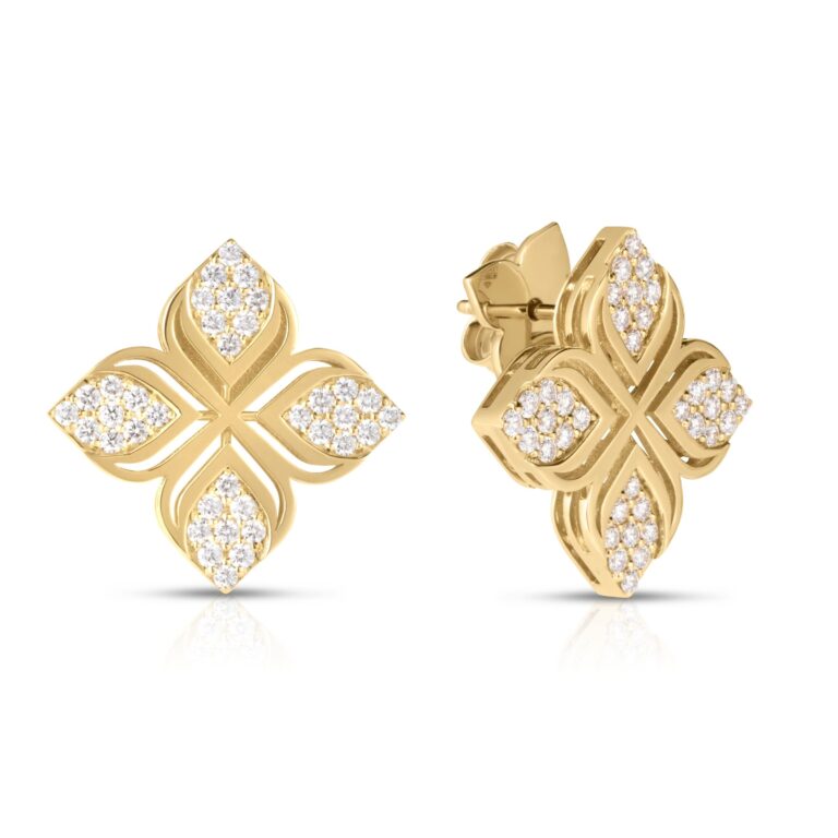 Roberto Coin - Arabesque Flower – Boucles d’oreilles en or jaune et diamants