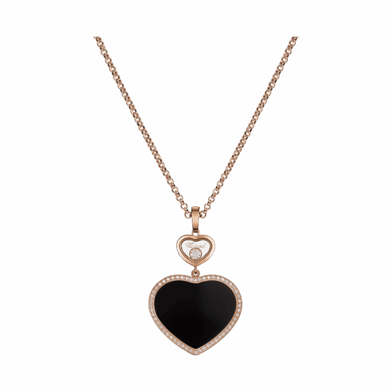 Chopard - Happy Hearts pendentif en or rose, onyx et diamants