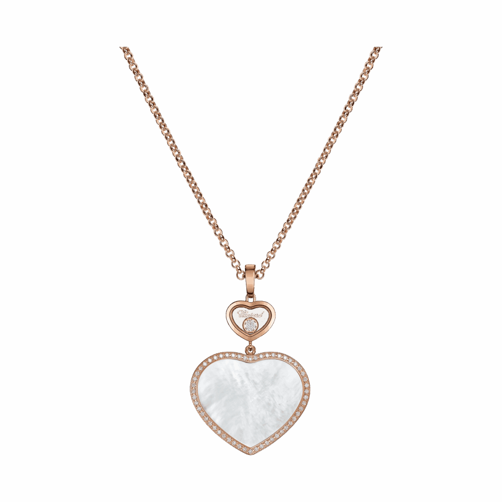 Happy Hearts pendant in pink gold, mother-of-pearl and diamonds