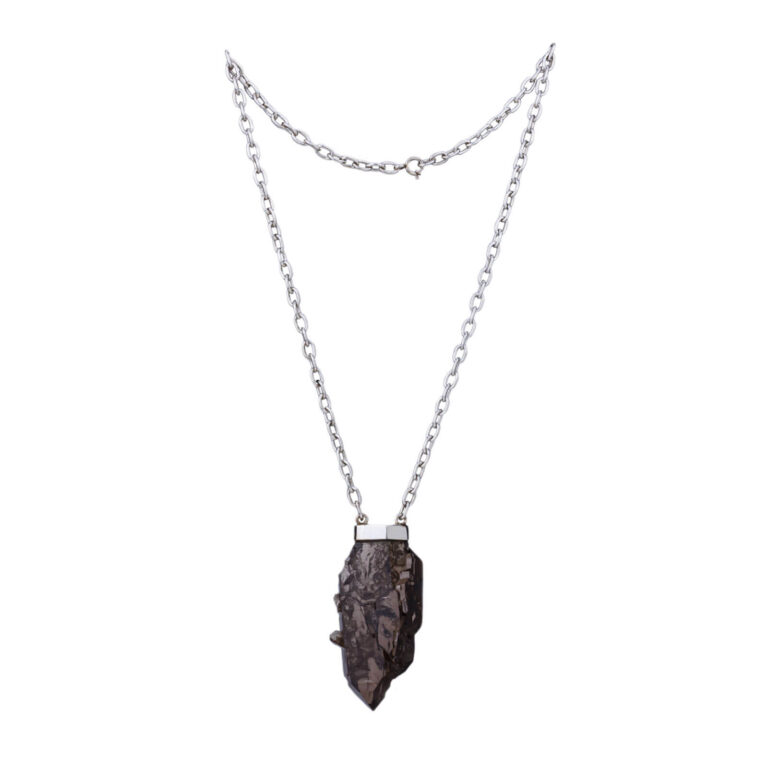 Bijoux Vintage - Sautoir argent 925 quartz fumé brut