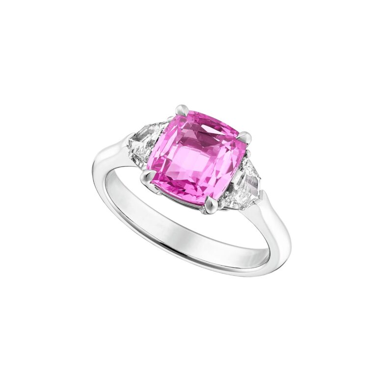 Lionel Meylan Créations - Bague en platine dur sertie d’un saphir rose et diamants