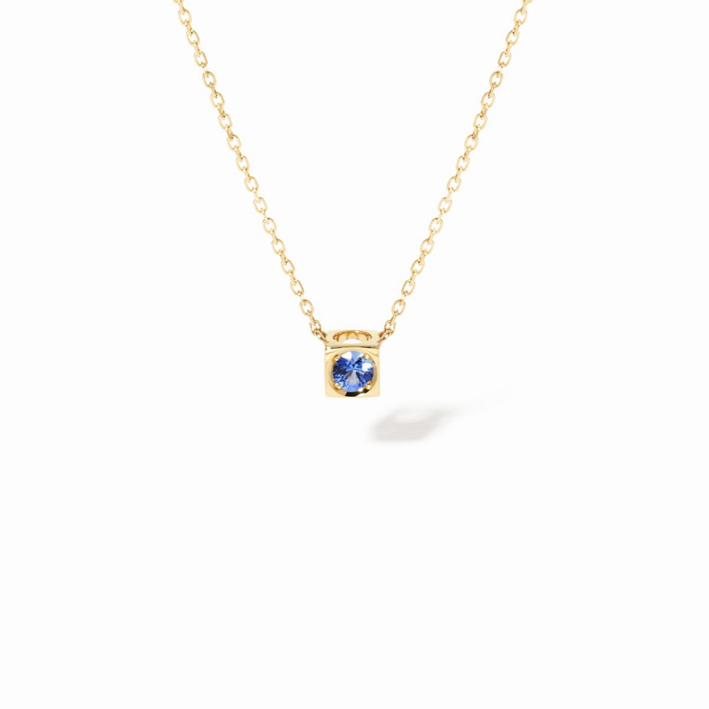 Le Cube yellow gold and blue sapphire necklace
